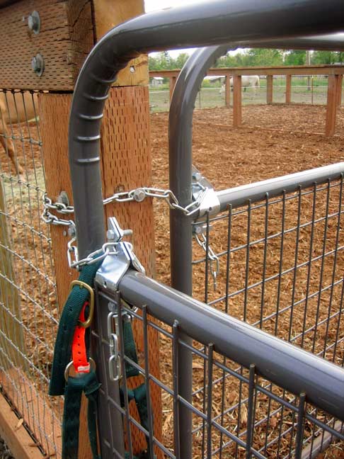 U-Latch gate latches on turn-out paddocks at OSU's Large Animal Hospital at OSU's turn-out paddocks at the Large 